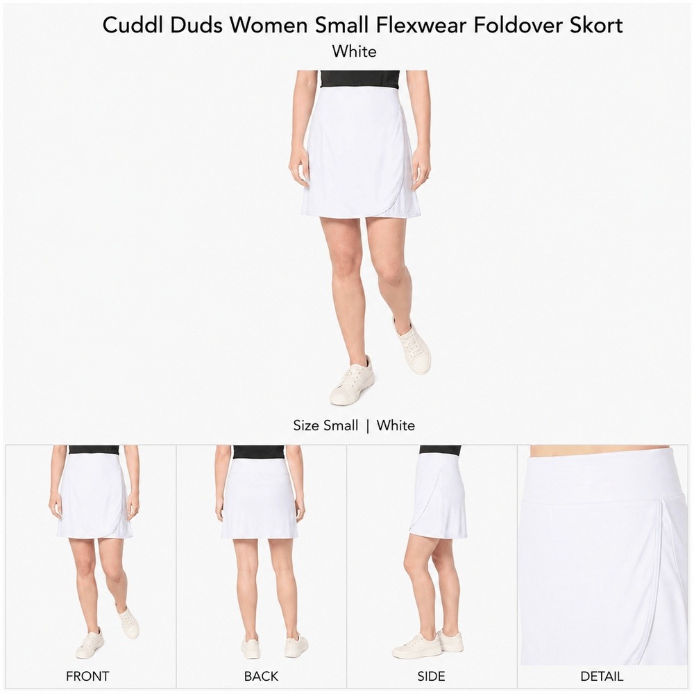 Cuddl Duds Womens Small Flexwear Foldover Skort White Elastic Waist A639599